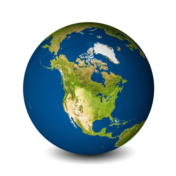 Земной шар изолирован на белом фоне. Спутниковый обзор сосредоточен на Северной Америке. Элементы этого изображения предоставлены НАСА — стоковое фото