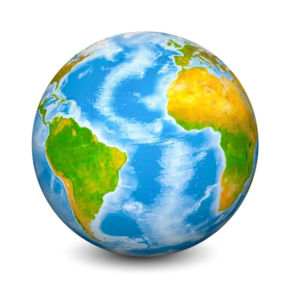 Глобус Землі зосереджено на Атлантичний океан. Реалістичний топографічних земель і океанів з батіметріі. 3D-об'єкта ізольовані на білому тлі. Елементи цього зображенні мебльовані НАСА — стокове фото