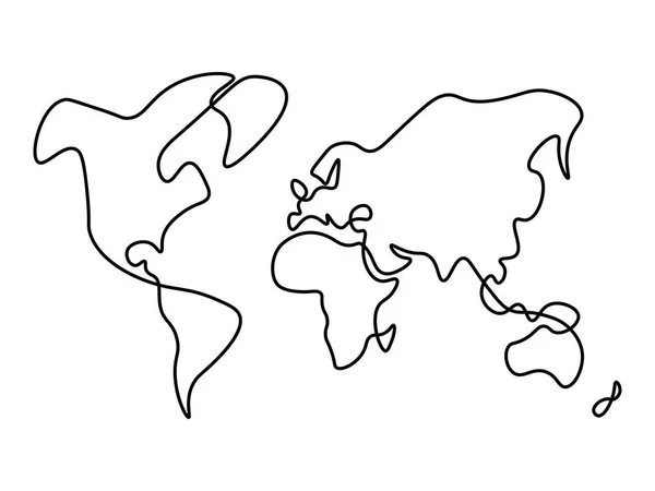 Carte du monde dessinée à la main. Ligne vectorielle noire épaisse solide — Image vectorielle