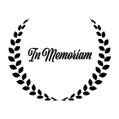 Funeral wreath with In Memoriam label. Rest in peace. Simple flat black illustration clipart
