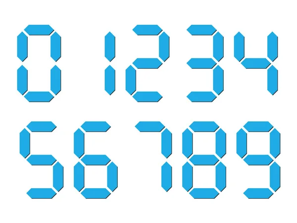 Numéros numériques bleus de type 3D. L'affichage à sept segments est utilisé dans les calculatrices, les horloges numériques ou les compteurs électroniques. Illustration vectorielle — Image vectorielle