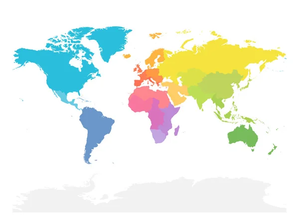 Renkli Dünya Haritası bölgeye bölünmüş. Basit düz vektör çizim — Stok Vektör