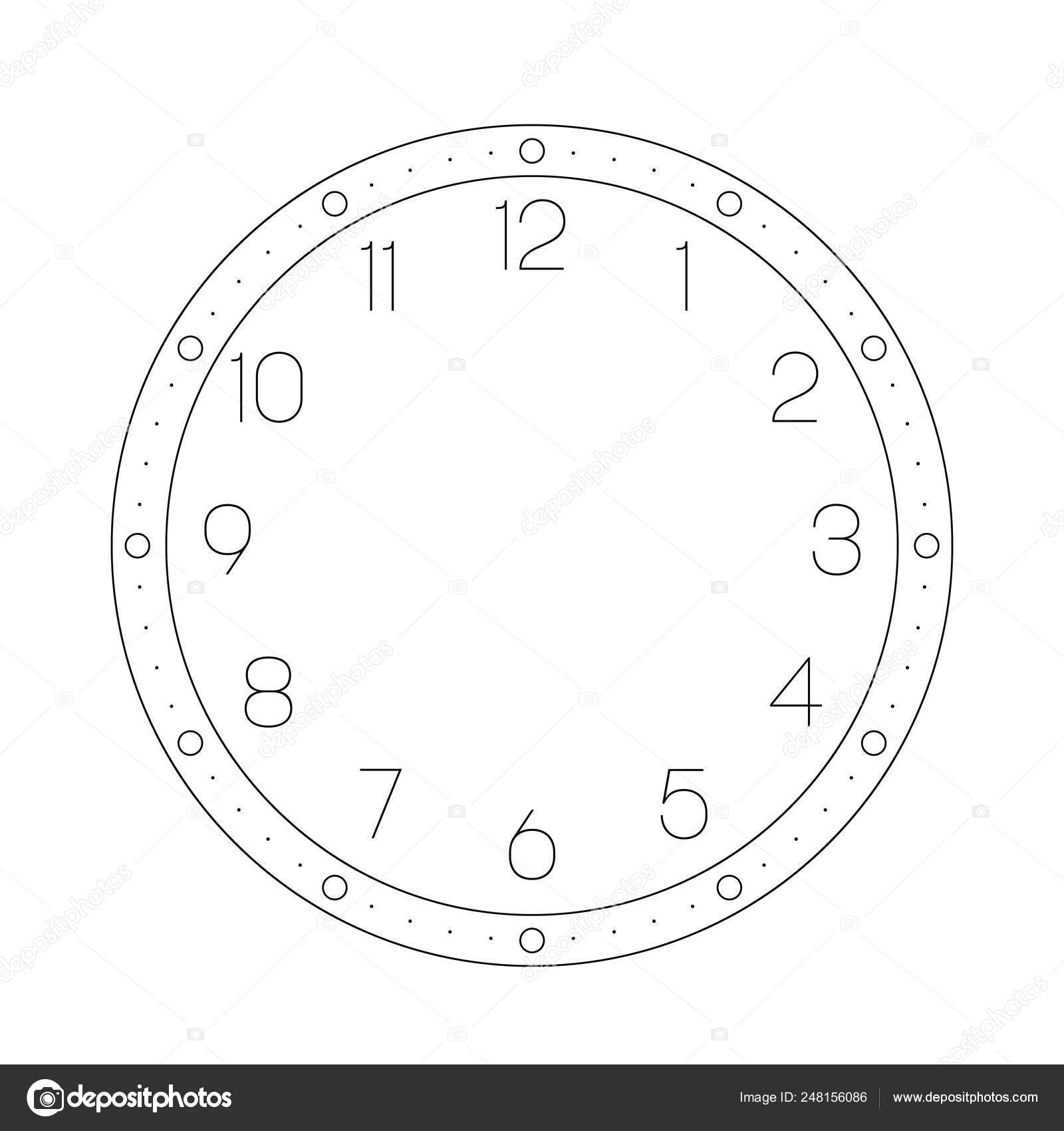 Clock face. Hour dial with numbers. Dots mark minutes and hours