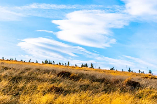 Осінній пейзаж з Krkonose з жовтим трави і унікальні cloudscape, Гори Крконоше, Чеська Республіка — стокове фото