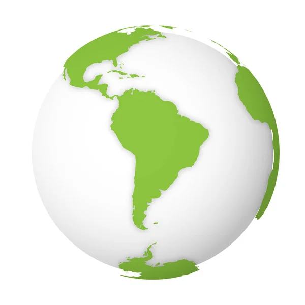 Erdkugel. 3D-Weltkarte mit grünen Ländern, die Schatten auf die weiße Erdkugel werfen. Vektorillustration — Stockvektor