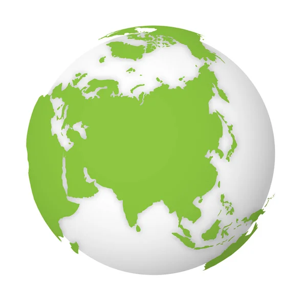 Природный земной шар. 3D карта мира с зелеными землями, падающими тенями на белый шар. Векторная иллюстрация — стоковый вектор