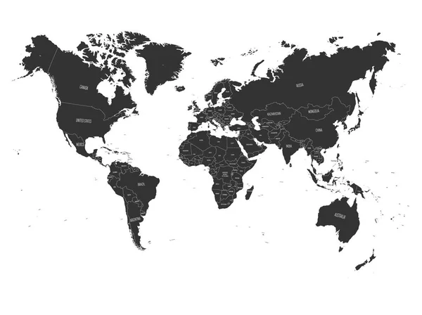 Carte du monde. Carte politique détaillée avec étiquettes de noms de pays. Illustration vectorielle — Image vectorielle