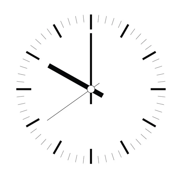 Le visage de l'horloge. Cadran heure blanche avec heure, minute et seconde main. Les tirets marquent les minutes et les heures. Illustration vectorielle plate simple — Image vectorielle