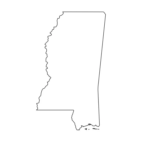 Misisipi, estado de los Estados Unidos - mapa contorno negro sólido de la zona del país. Ilustración simple vector plano — Vector de stock