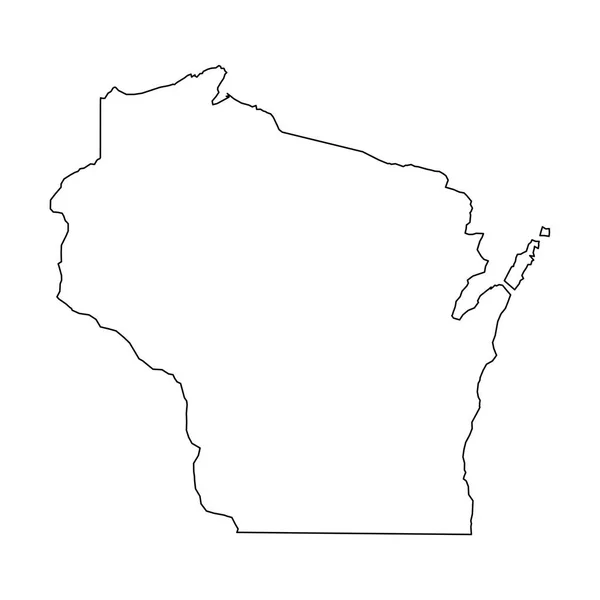 Wisconsin, staat van de V.s. - effen zwarte omtrek kaart van land gebied. Eenvoudige platte vectorillustratie — Stockvector