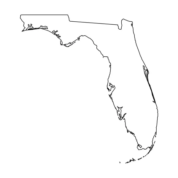 Florida, stát Usa - solidní černý obrys mapy oblasti země. Jednoduchý plochý vektorové ilustrace — Stockový vektor