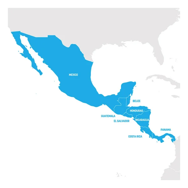 Region Ameryki Środkowej. Mapa krajów w środkowej części Ameryki. Ilustracja wektorowa — Wektor stockowy