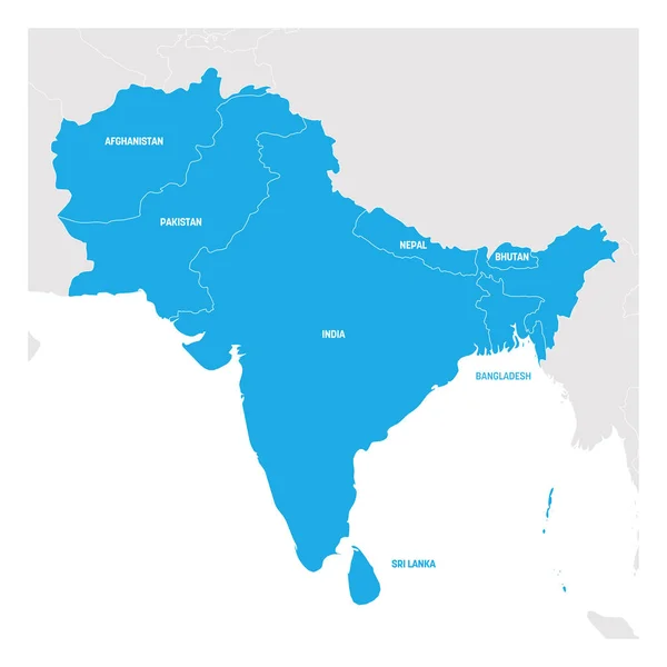 Regione dell'Asia meridionale. Mappa dei paesi dell'Asia meridionale. Illustrazione vettoriale — Vettoriale Stock