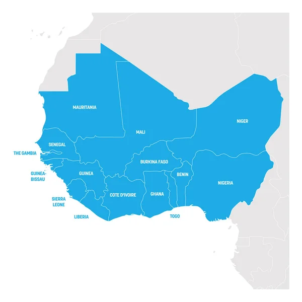 Batı Afrika bölgesi. Batı Afrika ülkelerinde Haritası. Vektör çizim — Stok Vektör