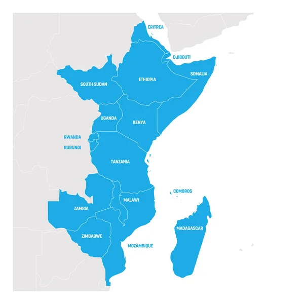 东非区域。东非国家地图。向量例证 — 图库矢量图片