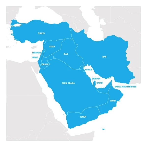 西アジア地域。西アジアや中東の国の地図。ベクトル図 — ストックベクタ