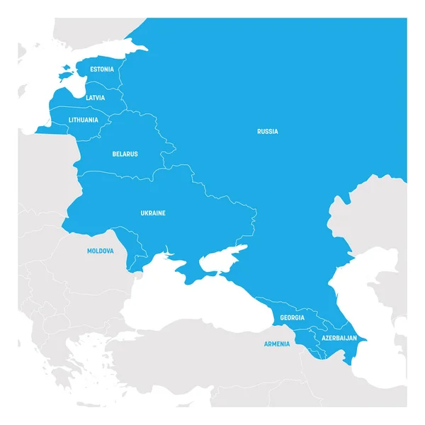 Región de Europa del Este. Mapa de los países de Europa del Este. Post Soviet and Caucasian countries. Ilustración vectorial — Vector de stock