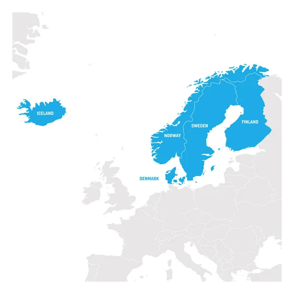 Región del Norte de Europa. Mapa de países de Escandinavia. Ilustración vectorial — Vector de stock