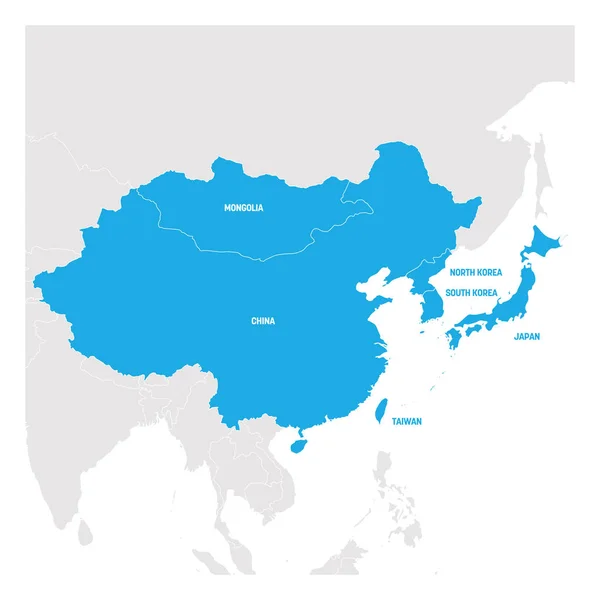 Región de Asia Oriental. Mapa de países del este de Asia. Ilustración vectorial — Archivo Imágenes Vectoriales