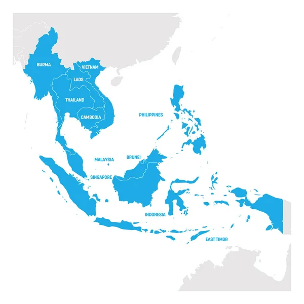 Región del Sudeste Asiático. Mapa de países en el sudeste asiático. Ilustración vectorial — Archivo Imágenes Vectoriales