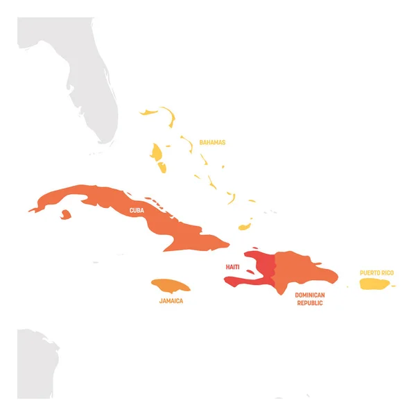 Caribisch gebied. Kaart van landen in de Caribische zee in Midden-Amerika. Vectorillustratie — Stockvector