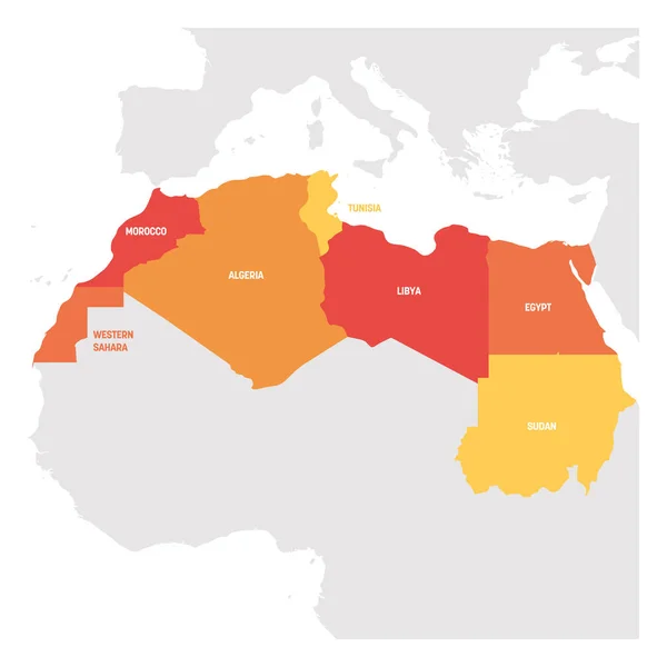 Kuzey Afrika bölgesi. Kuzey Afrika ülkelerinde Haritası. Vektör çizim — Stok Vektör