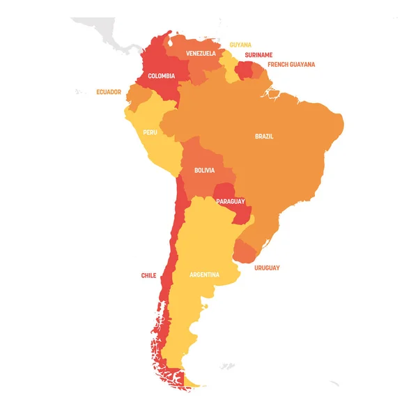 Περιοχή της Νότιας Αμερικής. Χάρτης των χωρών της Νότιας Αμερικής. Εικονογράφηση διάνυσμα — Διανυσματικό Αρχείο