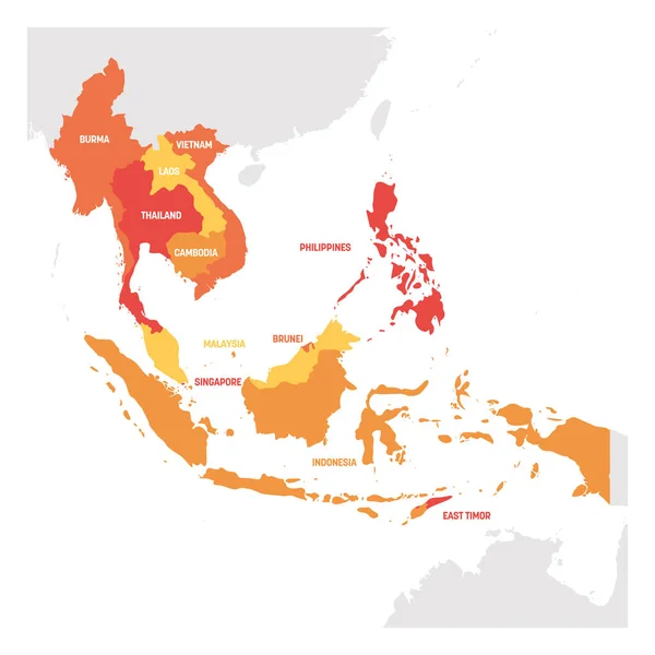 東南アジア地域。東南アジアの国の地図。ベクトル図 — ストックベクタ