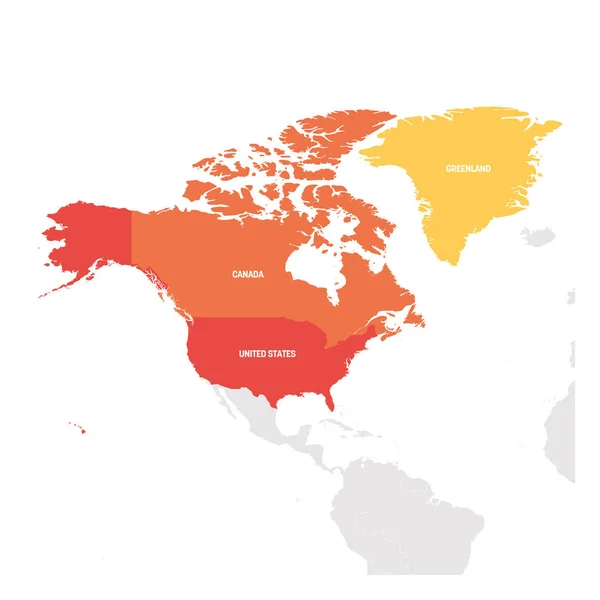 Región de Norteamérica. Mapa de países en América del Norte. Ilustración vectorial — Vector de stock