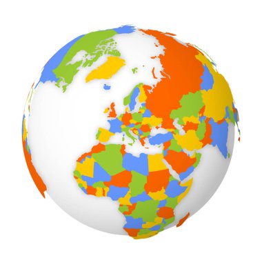 Blank political map of Europe. 3D Earth globe with colored map. Vector illustration clipart