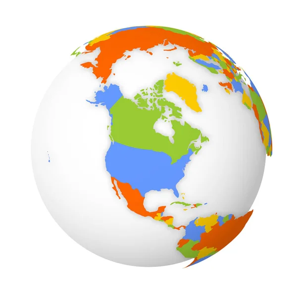 Lege politieke kaart van Noord-Amerika. Earth globe met gekleurde kaart. Vectorillustratie — Stockvector