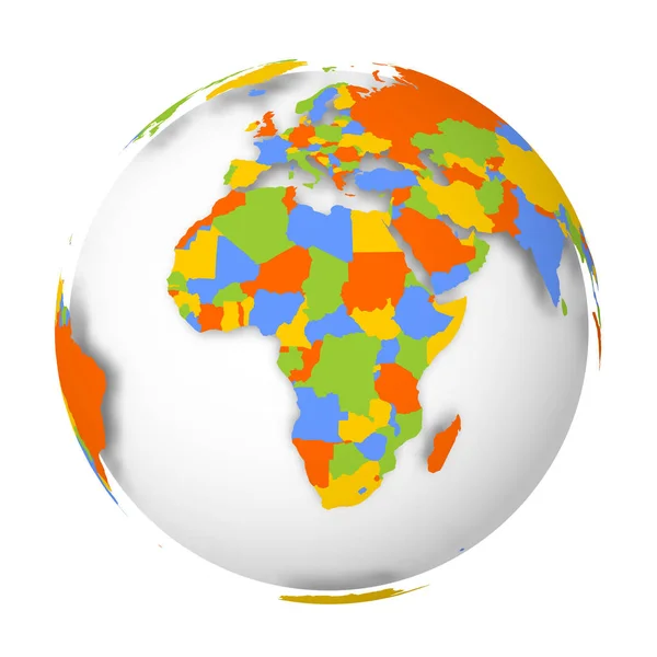 Leere politische Landkarte Afrikas. 3D Erdglobus mit farbiger Landkarte. Vektorillustration — Stockvektor