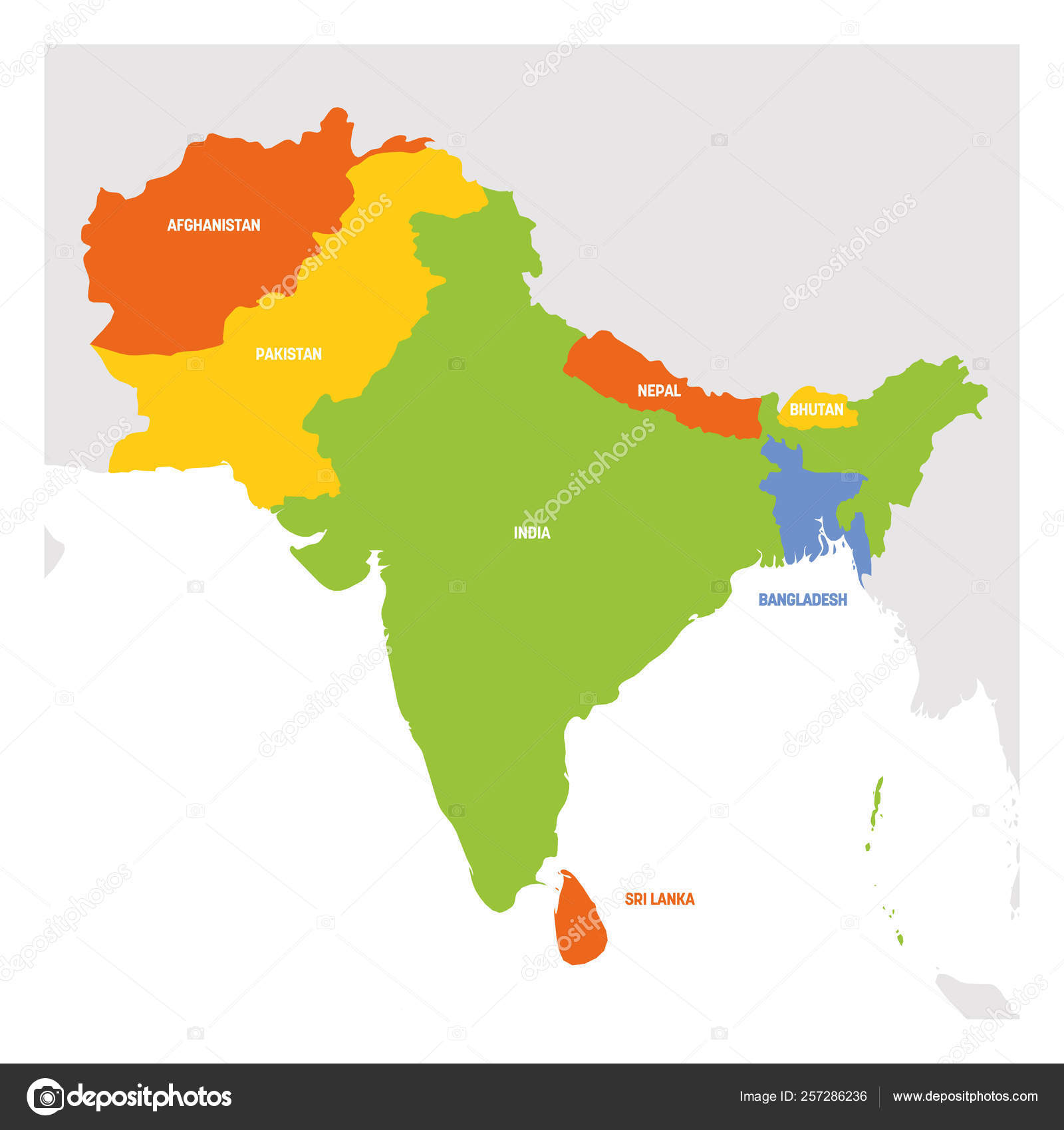 Région Asie du Sud. Carte des pays d