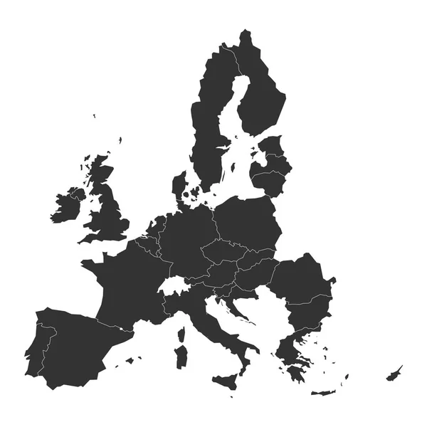 Mapa de Europa con los estados miembros de la UE de color gris oscuro antes del Brexit. Ilustración vectorial. Mapa simplificado de la Unión Europea — Vector de stock