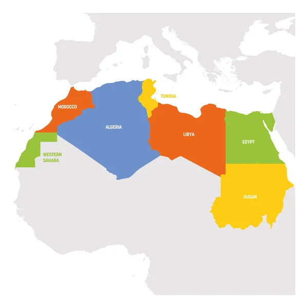 Oblast severní Afriky. Mapa zemí v severní Africe. Vektorové ilustrace — Stockový vektor