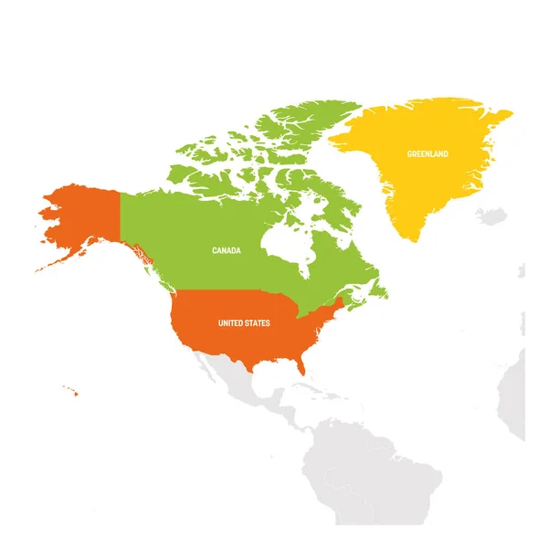 Región de Norteamérica. Mapa de países en América del Norte. Ilustración vectorial — Vector de stock