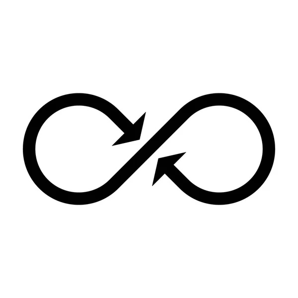 Pictograma simbol Infinity cu ambele săgeți laterale. Conceptul de infinit, nelimitat și infinit. Element simplu de design vectorial negru plat — Vector de stoc
