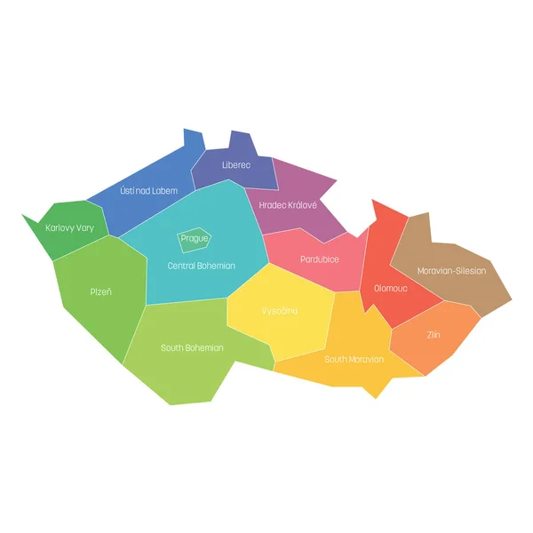 Regiones de la República Checa. Mapa de las divisiones administrativas de los países regionales. Ilustración vectorial colorida — Vector de stock