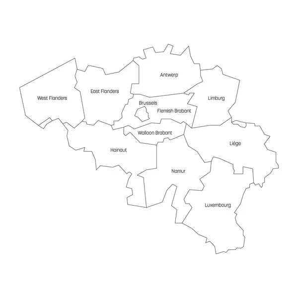 比利时各省。区域国家行政区划的地图。五颜六色的矢量插图 — 图库矢量图片