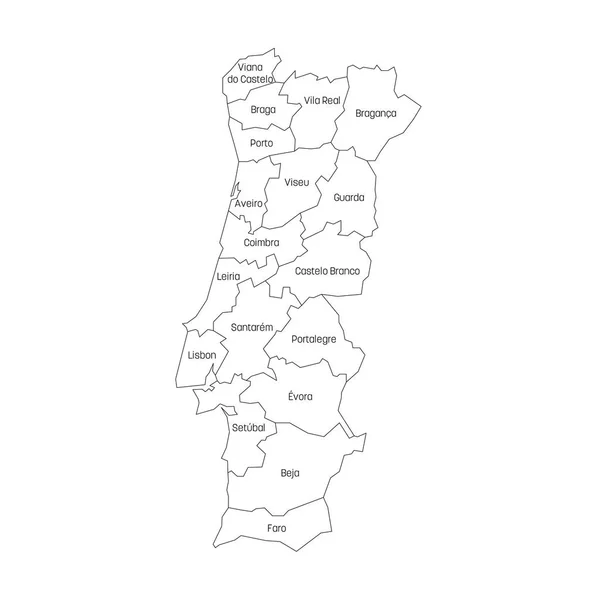 Distretti del Portogallo. Mappa delle divisioni amministrative regionali. Illustrazione vettoriale colorata — Vettoriale Stock