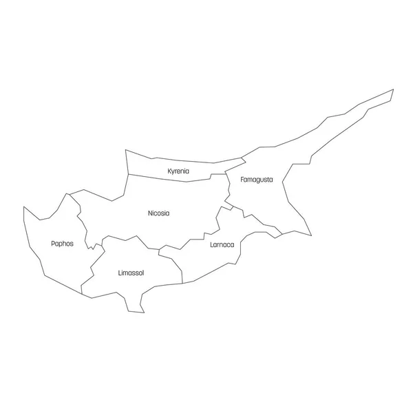 塞浦路斯各区。区域国家行政区划的地图。五颜六色的矢量插图 — 图库矢量图片