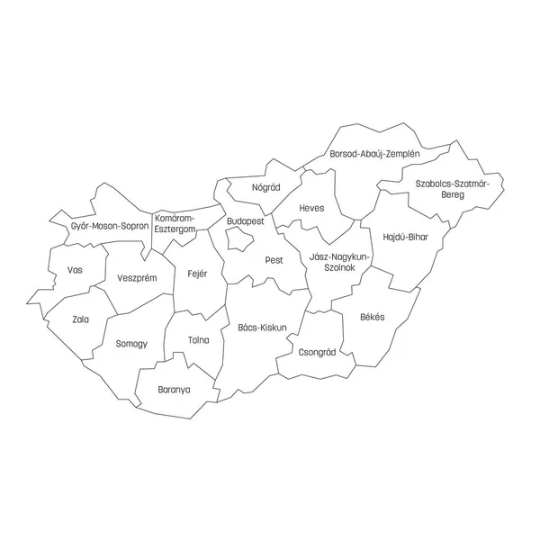 Condados de Hungría. Mapa de las divisiones administrativas de los países regionales. Ilustración vectorial colorida — Archivo Imágenes Vectoriales