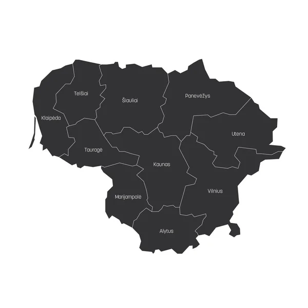 Hrabstwach Litwy. Mapa Wojewódzkiego podziału administracyjnego kraju. Kolorowa ilustracja wektorowa — Wektor stockowy