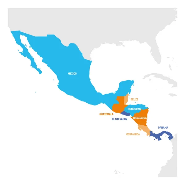 Περιφέρεια Κεντρικής Αμερικής. Χάρτης των χωρών στο κεντρικό τμήμα της Αμερικής. Εικονογράφηση διάνυσμα — Διανυσματικό Αρχείο
