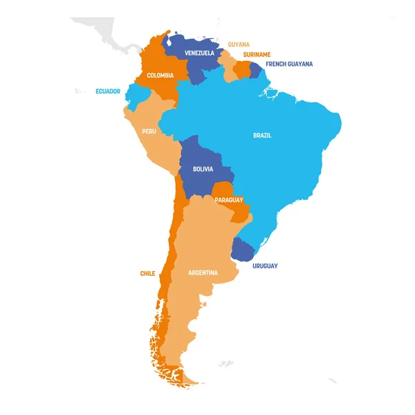 Región Sudamericana. Mapa de países en América del Sur. Ilustración vectorial — Vector de stock