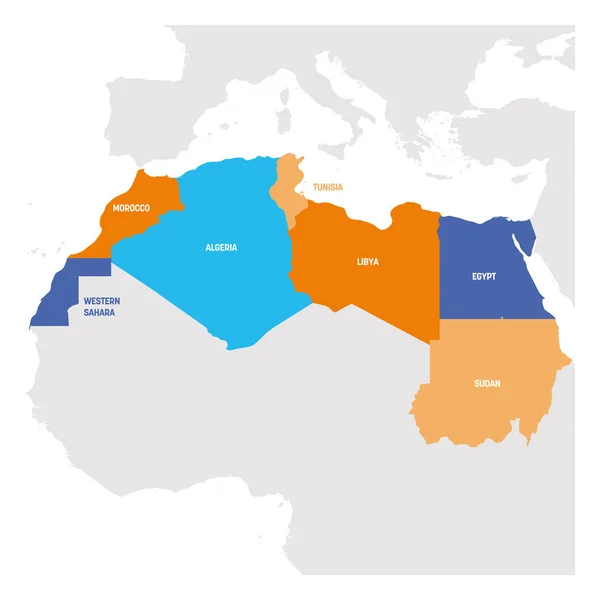 Kuzey Afrika bölgesi. Kuzey Afrika ülkelerinde Haritası. Vektör çizim — Stok Vektör