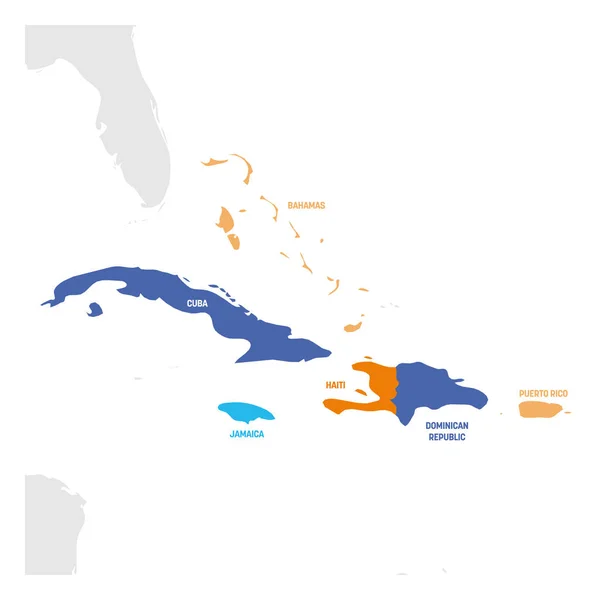 Karayip bölgesi. Orta Amerika'da Karayip Denizi ülkelerde Haritası. Vektör çizim — Stok Vektör