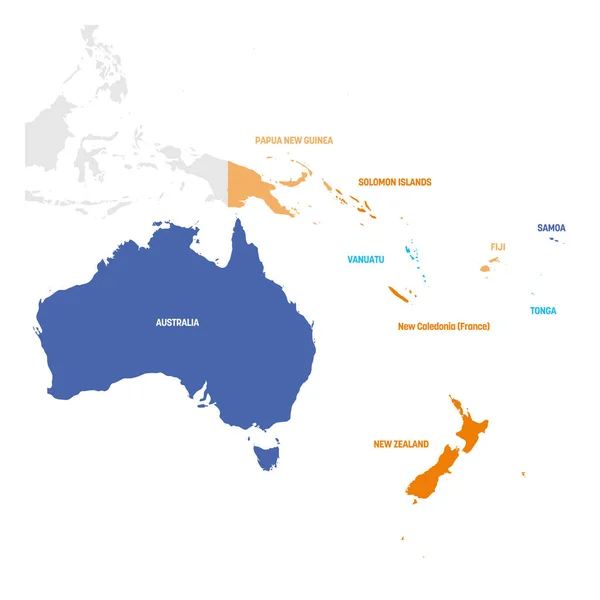 Αυστραλία και Ωκεανία περιοχή. Χάρτης των χωρών στον Νότιο Ειρηνικό ωκεανό. Εικονογράφηση διάνυσμα — Διανυσματικό Αρχείο