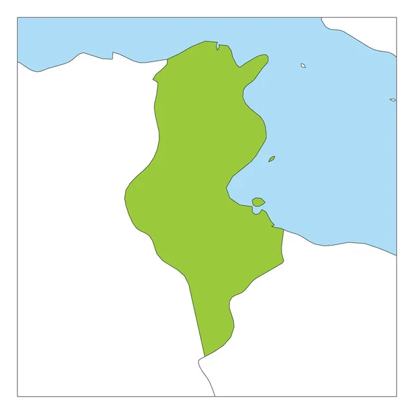 Mapa Tunezji Zielona podświetlona z krajami sąsiadującymi — Wektor stockowy