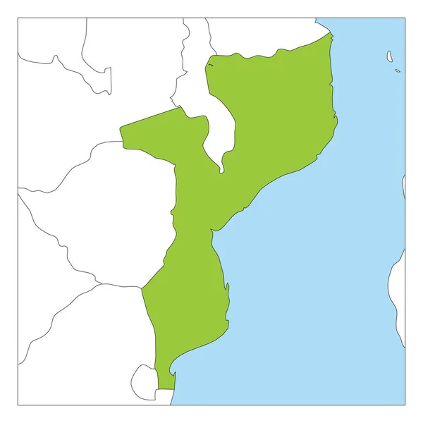 Mapa de Moçambique verde destacado com países vizinhos — Vetor de Stock